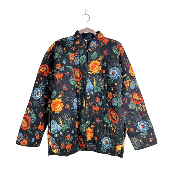 Vintage Wildflower Floral Botanical Quilted Togggle Jacket